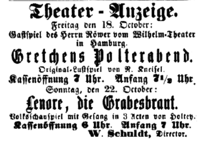 1882 Wöchentliche Anzeigen für das Fürstenthum Ratzeburg 20.10.